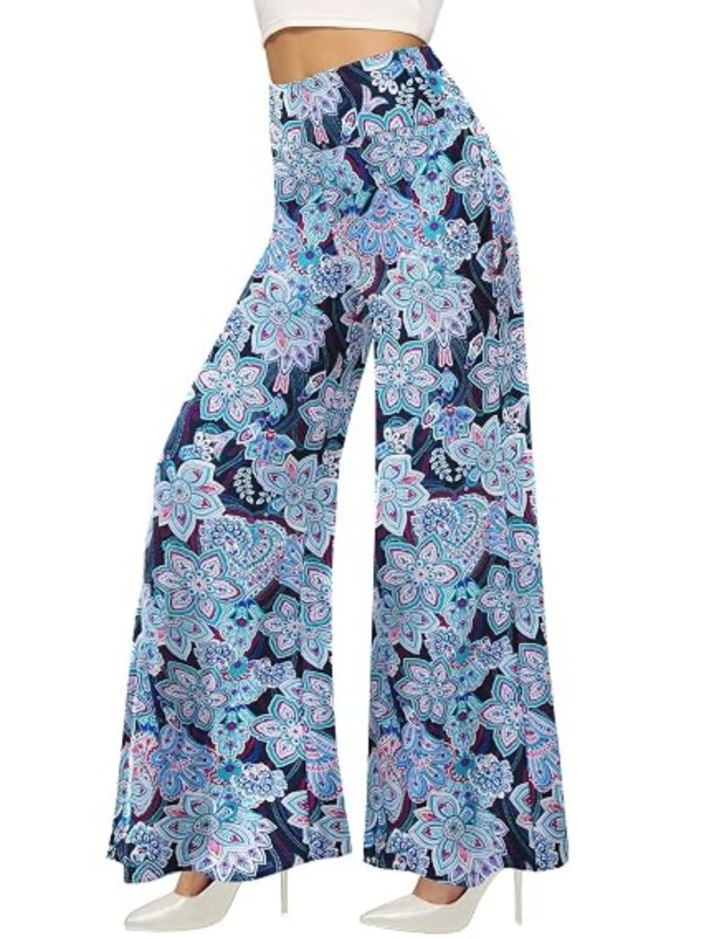 "Tri-Color Paisley" NEW Womens Stretchy Wide Leg Lounge Palazzo Pants 3XL